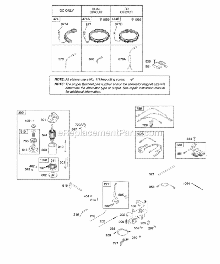 Alternator Controls Electric Starter Governor Spring Ignition Diagram and Parts List for 280H06-0118-E1  Briggs and Stratton Engine
